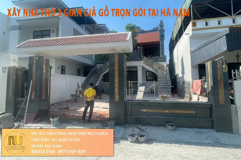 Xây nhà thờ 3 gian bê tông giả gỗ trọn gói tại Hà Nam